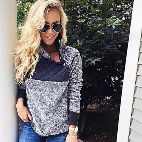 Navy Snap Up Fleece Pullover - Picture 3 of 3